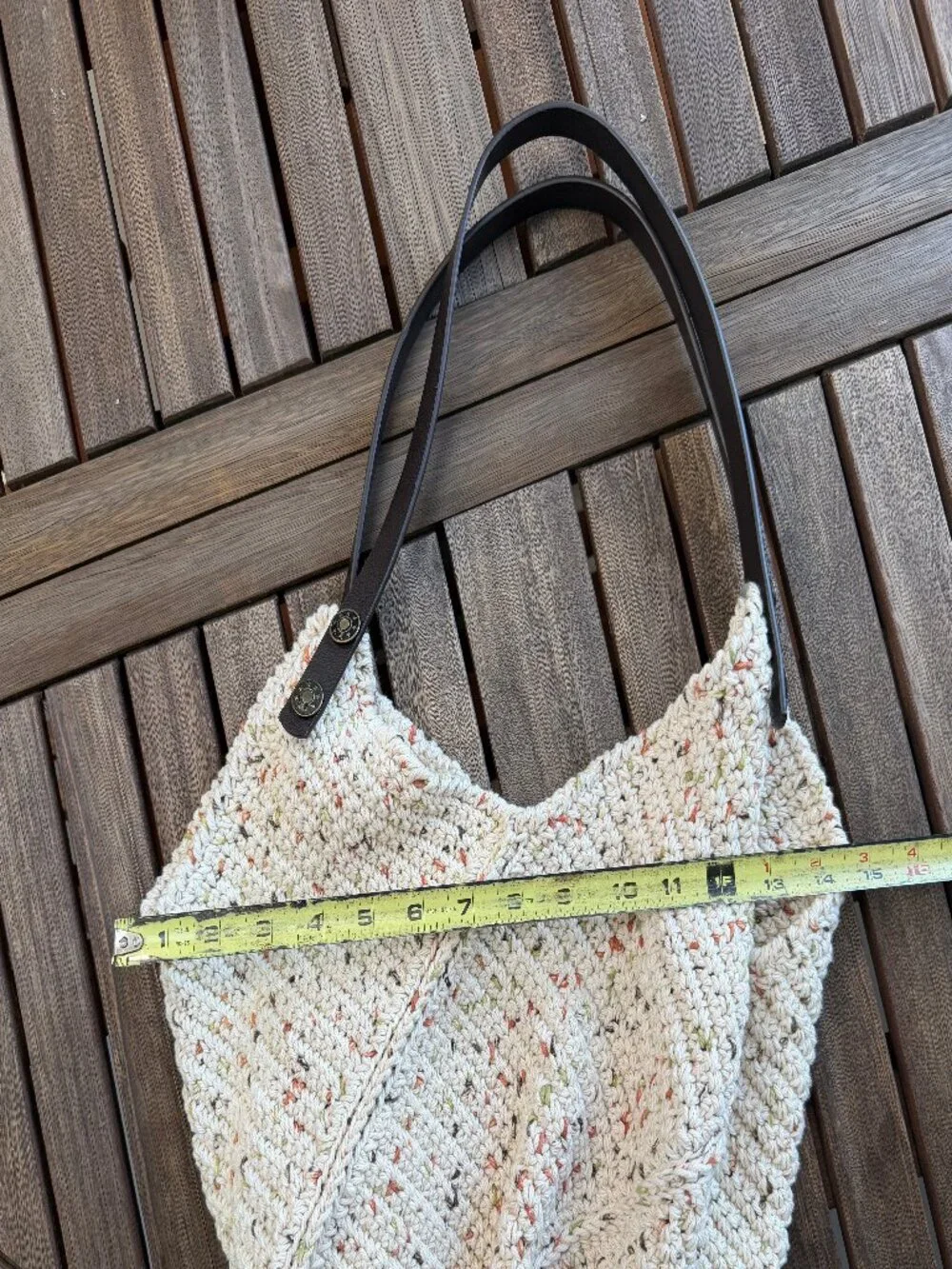 Boho Crochet Shoulder Bag with Vegan Leather Straps, New w/o Tags